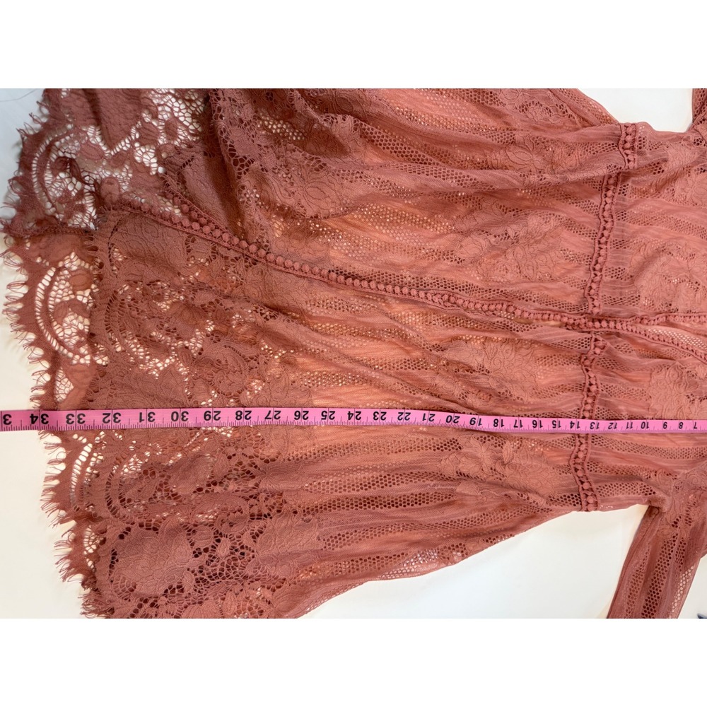 Boho Lace Kimono Dusty Rose Crochet Duster Cardigan Festival Cover Up - Picture 6 of 6